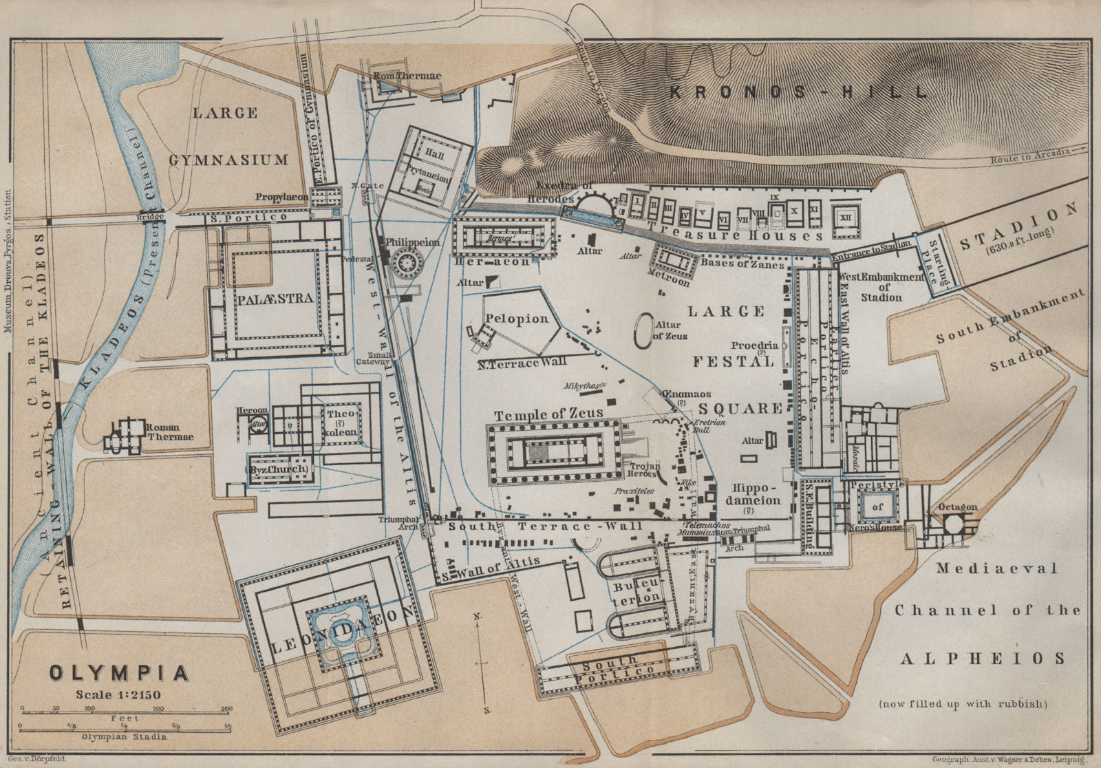 OLYMPIA ground plan. Olympic Games. Greece. BAEDEKER 1909 old antique map